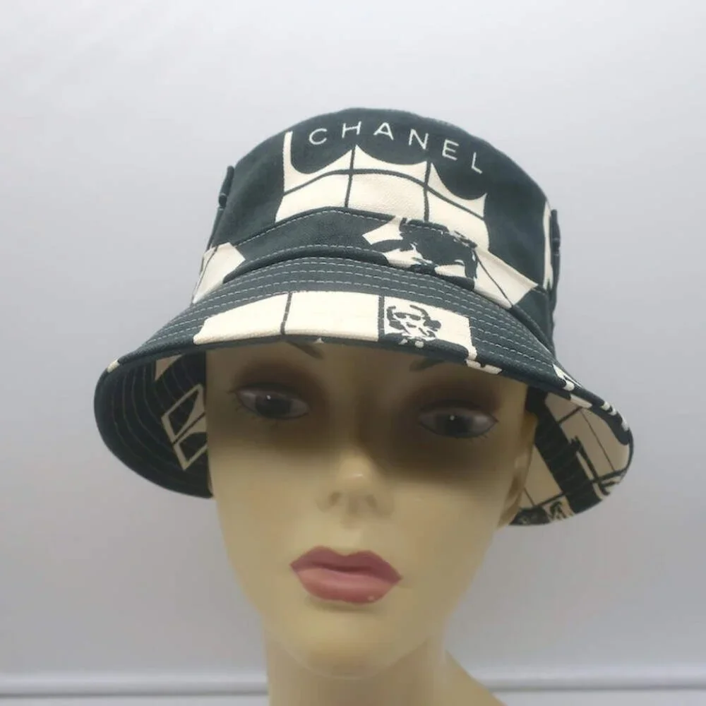 Chanel Window Print Bucket Hat Black & White Canvas Size Medium